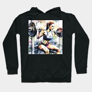 Artistic illustration of a woman lifting weights in the gym Hoodie